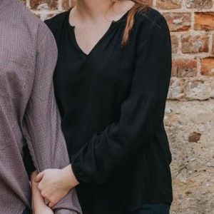 EUC Boho Black Flowy Long Sleeve Tunic Shirt